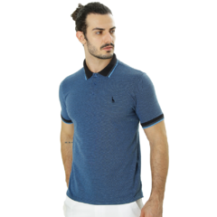 POLO PIQUET XADREZ MINI MAQUINETADO AZUL/PRETO