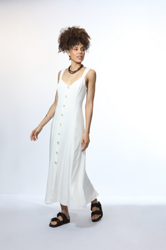 Vestido Midi Com Botões Visco Linho - Off-White - comprar online