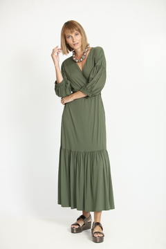 Vestido Transpasse M/L Saia Babado - Verde Manjericão - comprar online