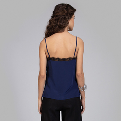 Blusa Renda Seda com Alça Ajustável Marinho - comprar online