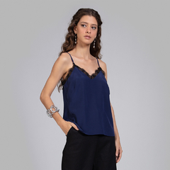 Blusa Renda Seda com Alça Ajustável Marinho