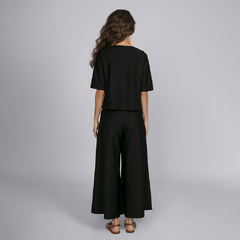 Calça Pantalona Cropped Clássica Malha Euro - Preto - comprar online