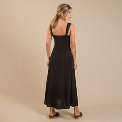 Vestido Midi Com Botões Visco Linho - Preto - comprar online