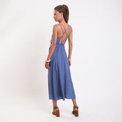 Vestido Midi Decote Reto Duas Alças - Azul Claro - comprar online