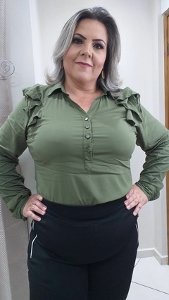 Camisa social feminina Plus size verde militar - comprar online