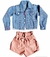 Conjunto love jaqueta jeans e short de courino blogueirinha infantil - comprar online