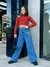 calca wide leg jeans juvenil menina pantalona boca larga fashion com detalhe bordado de croche tendencia moda 2024 - comprar online
