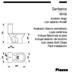 Inodoro Largo con Asiento Cierre Suave - Piazza - Amalfi en internet