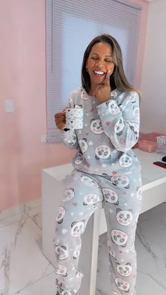 PIJAMA FLEECE PANDA - CINZA