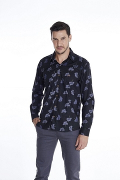 Camisa Manga Longa Casual - Estampada! Preta - loja online