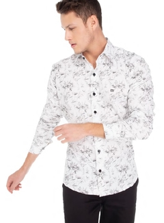 Camisa Manga Longa Slim - Estampada! Folhas - loja online