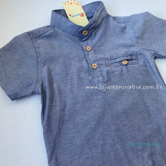 Camisa gola padre cor jeans - comprar online