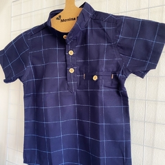 Camisa gola padre azul quadriculada