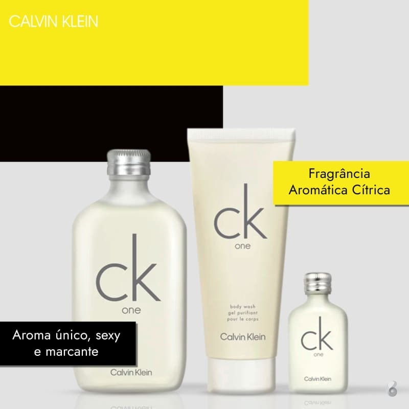 Kit Conjunto Calvin Klein One Unissex - EDT 100ml + EDT 15ml + Gel de Banho  100ml