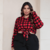 Cropped Xadrez Manga Longa Feminino Plus Size Vermelho e Preto - Estrela Graia Moda Feminina e Moda Plus Size