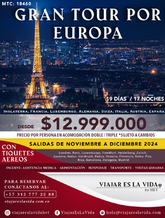 GRAN TOUR DE EUROPA con IBERIA SEPTIEMBRE A DICIEMBRE (19D 17N) MTC:18460