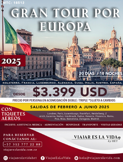 GRAN TOUR DE EUROPA con IBERIA FEBRERO a JUNIO 20 DIAS / 18 NOCHES MTC: 18512