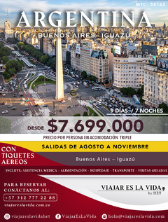 ARGENTINA - BUENOS AIRES Y IGUAZÚ AGOSTO A NOVIEMBRE (9D 7N) MTC:58162
