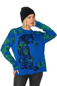 SWEATER TIGER FLOWER BLUE