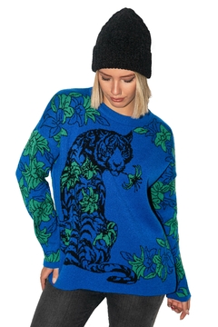 SWEATER TIGER FLOWER BLUE - comprar online