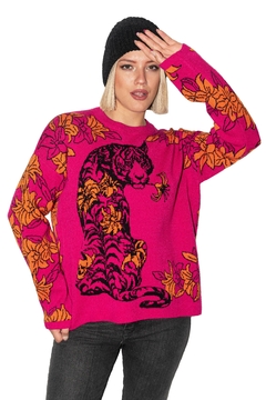 SWEATER TIGER FLOWER PINK