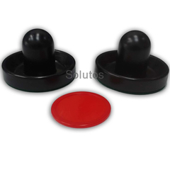 2 Rebatedores 9,5cm Pretos + 1 Disco 6,4cm De Air Game / Air Hockey