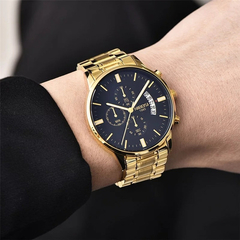 Relógio Masculino Nibosi 2309 Luxo Anti Risco Safira