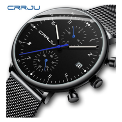 Relógio Ultra Fino Masculino Luxo Preto CRRJU Com Cronógrafo - comprar online