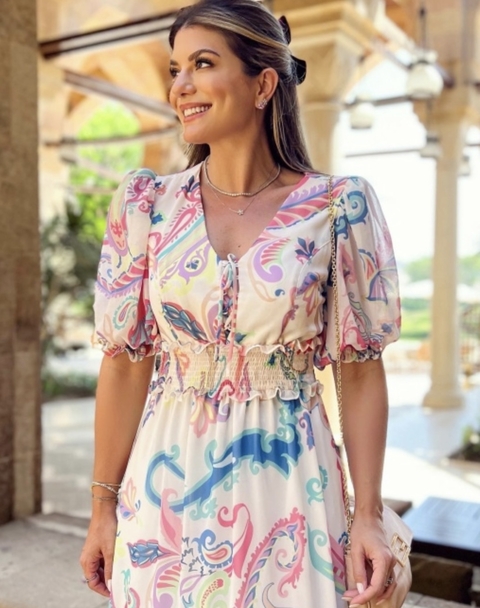 VESTIDO CHIFFON ESTAMPADO COM LASTEX - comprar online