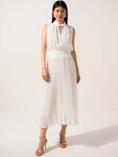 Vestido Plissado em Crepe Branco