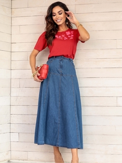 Saia Jeans Midi com Recortes na internet