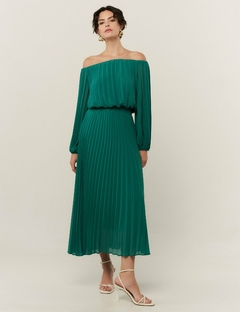 Vestido Silk Touch Plissado Verde