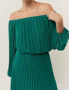 Vestido Silk Touch Plissado Verde - Boutique Santa Rosa