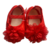 Sapatinho de Cetim Vermelho com flor de organza - 09 a 12 meses