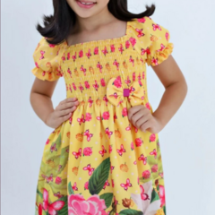 Vestido-Infantil-Manguinha-Bufante-Floral-Amarelo