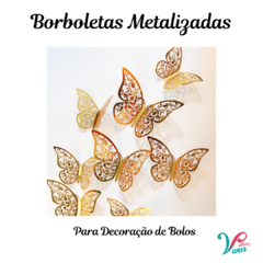 Borboletas Metalizadas para Decoração - Kit com 12 da Mesma cor - 3 Tamanhos no kit