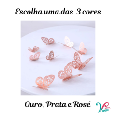 Borboletas Metalizadas para Decoração - Kit com 12 da Mesma cor - 3 Tamanhos no kit - Vivendo de Confeitaria By Vanir Petter