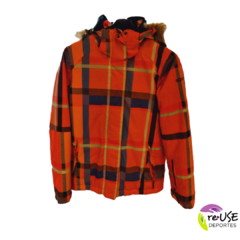 Campera ROXY dryfly technology tipo escosesa con capucha de peluche sintetica talle 12