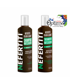 SHAMPOO Y TRATAMIENTO MATIZADOR CHOCOLATE NEFERTITI 300 ML. C/U