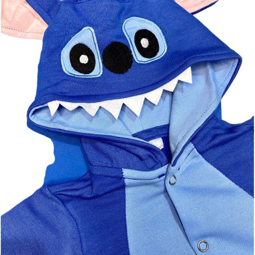 Macaquinho bebê fleece Stitch + touca azul, Disney