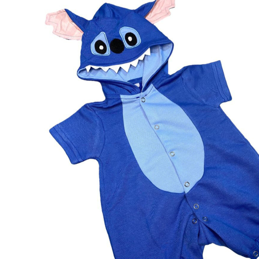 Macaquinho bebê fleece Stitch + touca azul, Disney