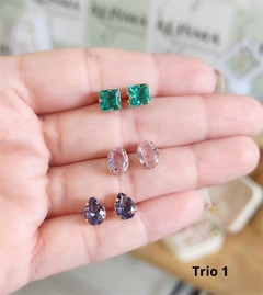 Trio de Brincos em Pedra Color - loja online