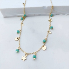 Choker Penduricalhos Turquesa Estrelinhas e Chapinhas Banhado a Ouro