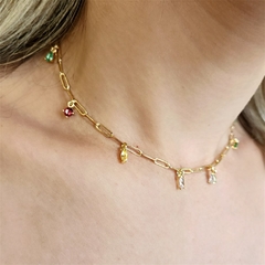 Choker Elos com Pedras Esplendor Banhado a Ouro - comprar online