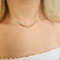 Choker Cristais Penduricalhos Cores Banhado a Ouro