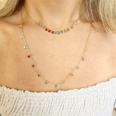 Choker Cristais Penduricalhos Cores Banhado a Ouro - comprar online