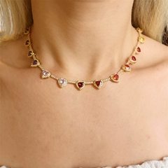 Choker Luxo Corações Coloridos Pedraria Banhado