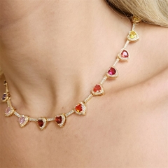 Choker Luxo Corações Coloridos Pedraria Banhado - loja online