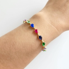 Bracelete Pedras Gotas Coloridas Banhado a Ouro