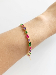 Bracelete Pedras Coloridas Dulce Banhado a Ouro